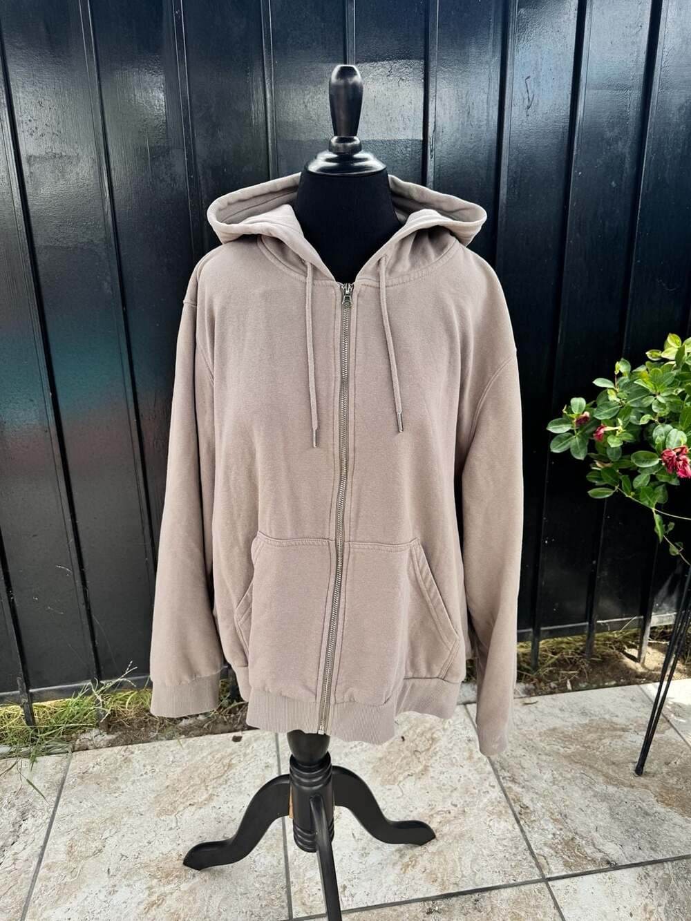H&M Basics Taupe Full Zip Hoodie Sweatshirt